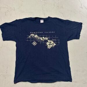 Navy and white hawaiian islands map tee on jerzees tag